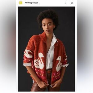 Anthropologie Maeve Rust Orange Swan Goose Wool Blend Zip Cardigan Sweater XXS
